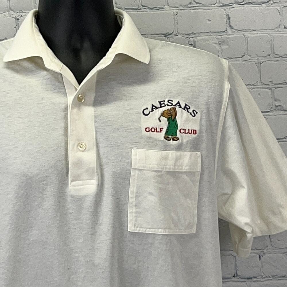 Vintage 80s Caesars Palace Golf Club Polo Shirt Las Vegas Casino White M Medium